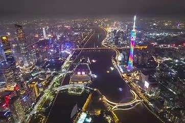 广州塔小蛮腰航拍延时夜景4k高清素材视频的预览图